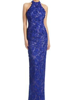 NWT Alexander by Daymor 3277S26 Halter Lace Formal Dress Sapphire size 4 and 8